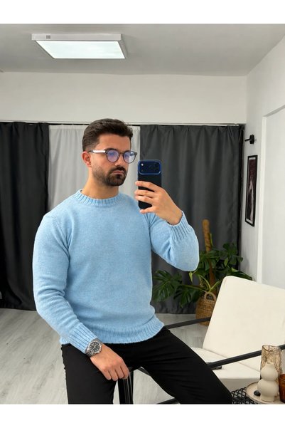 SEZBASE Men’s Crew Neck Wool-Blend Textured Knit Sweater