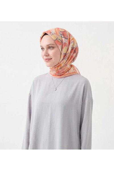 Silk Home Soft Scarf with Abstract Patterned Design in Salmon Pink