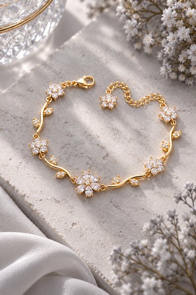 The Collection Adjustable Gold-Plated Steel Bracelet with Cherry Blossom and ...