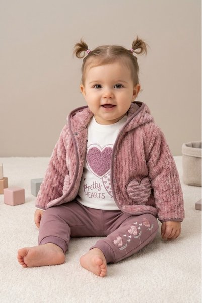 MyPrettyBaby GIRL BABY 3-PIECE SET WITH HEART-PRINTED POCKETS AND A Welsoft F...