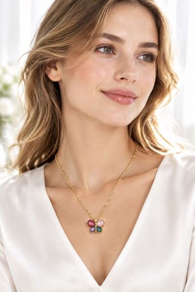 Monalisa Home Gold-Colored Butterfly Steel Necklace with Colored Stones