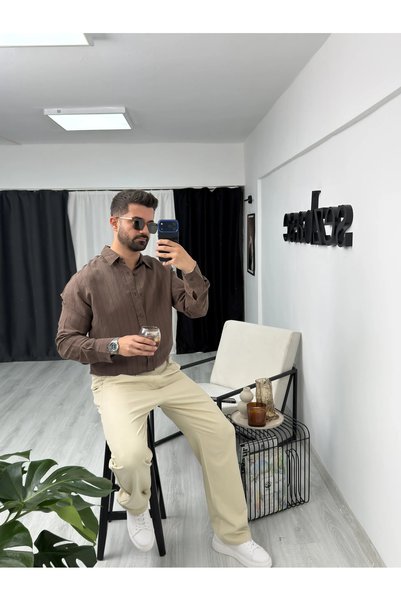 SEZBASE Men's Oversized Cotton Shirt with Built-In Stripes