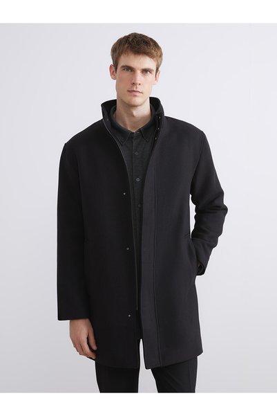 LC Waikiki SOUTHBLUE Black Standard-Fit Mock Neck Men’s Melton Coat—The NEVAV...