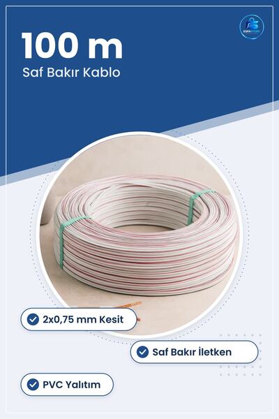 TARER Hoparlör Ses Kablosu 2x0,75 mm 100 m Saf Bakır PVC Ev Sinema Stüdyo Amplifikatör Ekonomik Esnek
