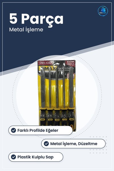 TARER Eğe Seti 5 Parça Metal İşleme Düzeltme Hırdavat Manuel El Aletleri Takım Tamirat Atölye