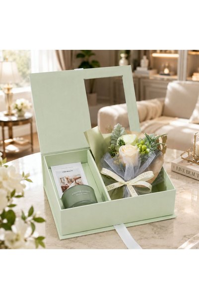 OEM Set cadou pentru femei cu buchet de flori din săpun artizanal, lumânare p...