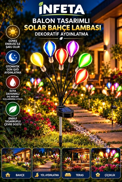 İnfeta 6-Balloon LED Colorful Solar Garden Light, Solar-Powered Automatic Dec...
