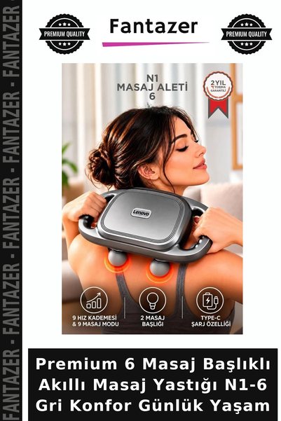 Fantazer Premium 6 Masaj Başlıklı Akıllı Masaj Yastığı N1-6 Gri Konfor Günlük Yaşam