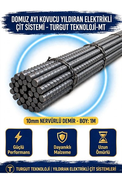 25 adet 10mm boy 1 metre ÇİT DEMİRİ >< DOMUZ AYI KOVUCU YILDIRAN ELEKTRİKLİ ÇİT SİSTEMLERİ TURGUT TEKNOLOJİ-MT