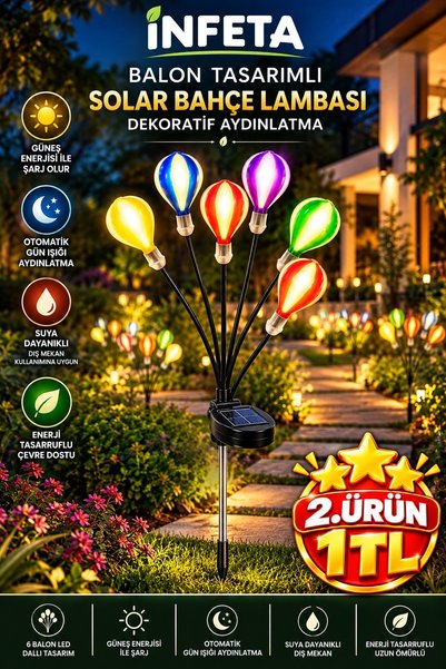 İnfeta 6-Balloon LED Colorful Solar Garden Light, Solar-Powered Automatic Dec...