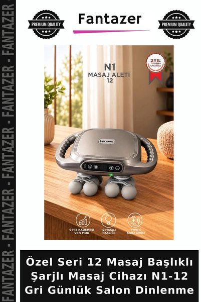Fantazer Özel Seri 12 Masaj Başlıklı Şarjlı Masaj Cihazı N1-12 Gri Günlük Salon Dinlenme