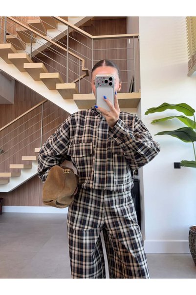 BB Bensu Buyruk Plaid Bomber Jacket with Pockets