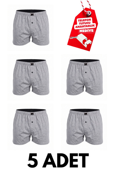 Tutku Set of 5 Plain Cotton Jersey Men's Boxer Shorts with Buttons + Free Pho...