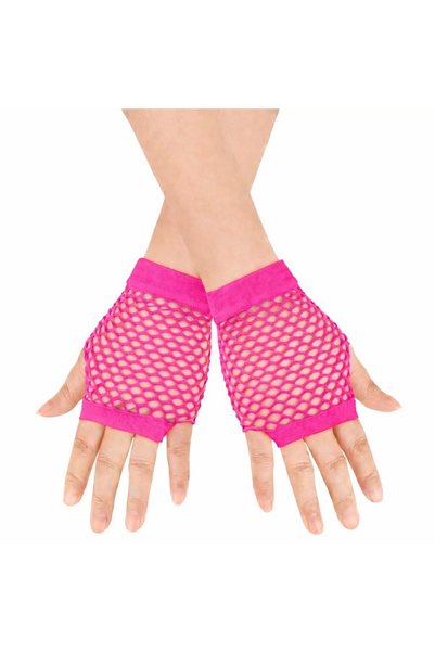 UCUZTEKNO '80s and '90s Retro Neon Fuchsia Candy Pink Fishnet Fingerless Shor...