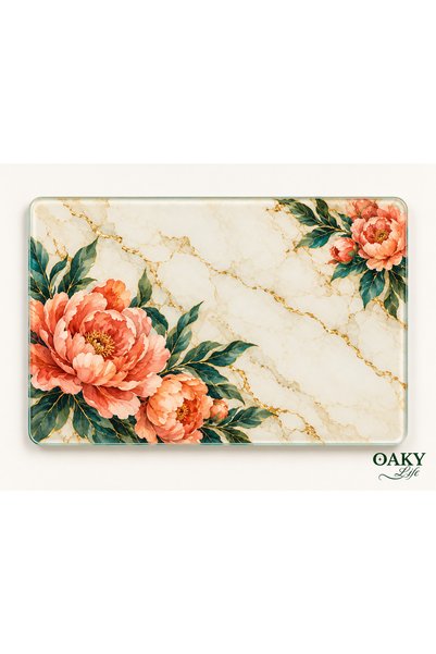 OAKY Life لوح تقطيع زجاجي مقسّى، مقاس 35 × 25 سم، سمك 6 مم، بنقشة رخام "ميركا...