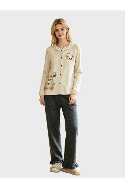 Generic Brand Winter Women's Teddy Bear Pajamas Two Piece Set