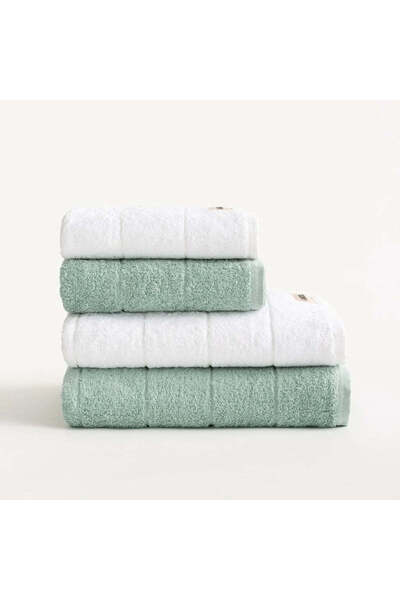 GAMUSI Set 4 prosoape de baie alb-acvamarin din bumbac 100%