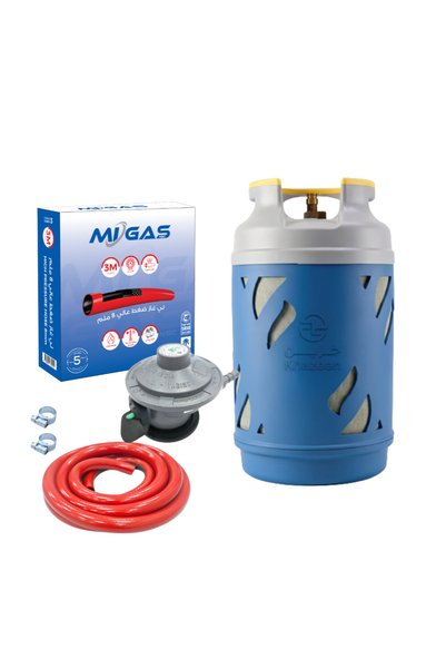 Gasco بكج اسطوانة غاز فايبر 11 كجم 24.50 لتر ( فارغة ) + 3 متر لي غاز + 2 قفي...