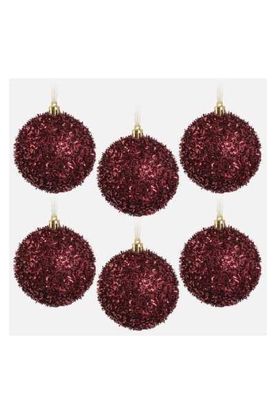 OEM Set Globuri 6 bucăți Bordo 8 cm sclipici, pentru decorațiuni și aranjamen...