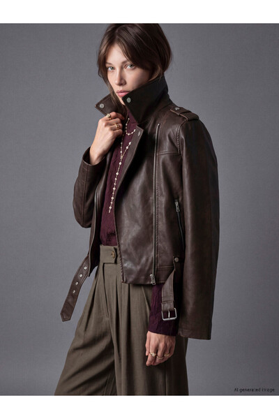 LC Waikiki I Biker Roba Collar Women's Leather-Look Jacket from Freezen Store