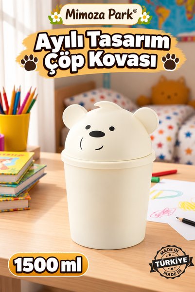 MİMOZA PARK Minik Ayıcık Görünümlü Masaüstü Çöp Kovası - Çöp Kutusu - 1500 ML