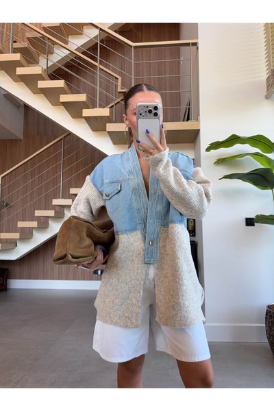 BB Bensu Buyruk OVERSIZED DENIM JACKET WITH KNIT TRIM