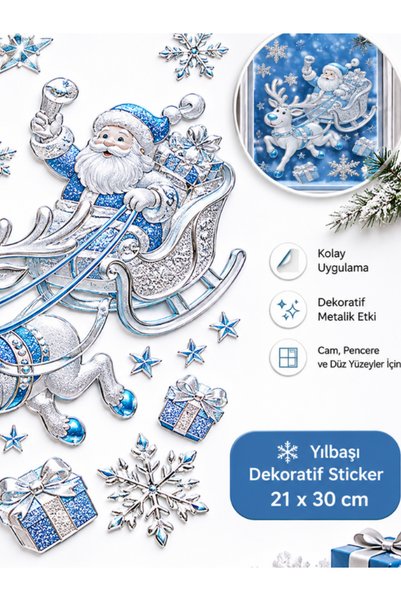 Josellini New Year's Glass and Window Decorative Sticker – Silver 21x30 cm