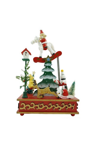 OEM Cutiuta muzicala decorata de Craciun, Multicolor, din Lemn, 17 cm x 27.5 ...