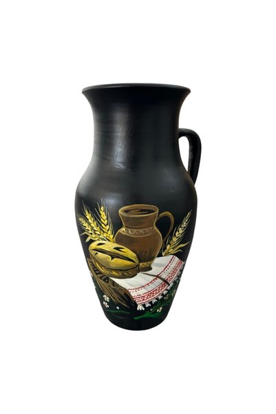 Ceramica Martinescu Ulcior ceramic negru, pictat manual, model traditional ro...