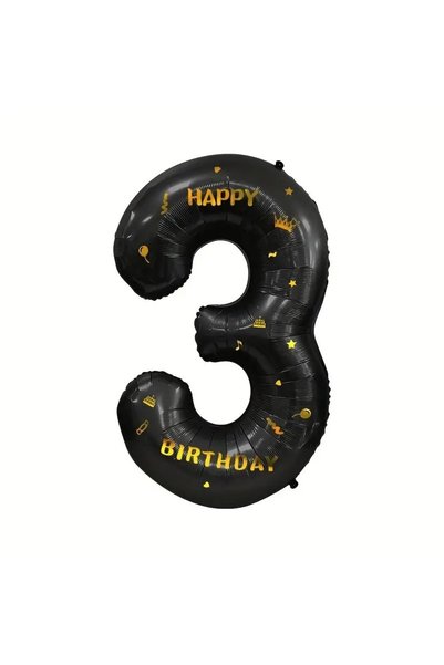OEM Balon din folie metalizată în formă de cifră 3, cu mesaj Happy Birthday, ...