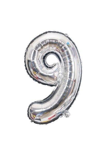 OEM Balon din folie, Cifra 9, 81 cm, Pentru Aer sau Heliu, Bulk, argintiu, de...