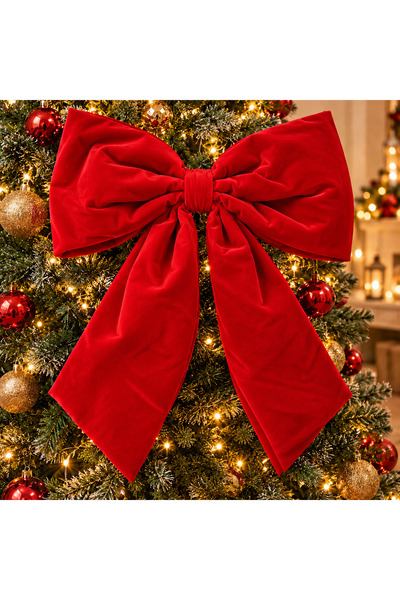 Fillikutum Large Red Plaid Burgundy New Year's Bow Ornament—Christmas Tree, D...