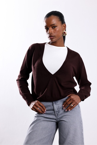 5in1Canpolat Brown Tank Top and Sweater Set 19213