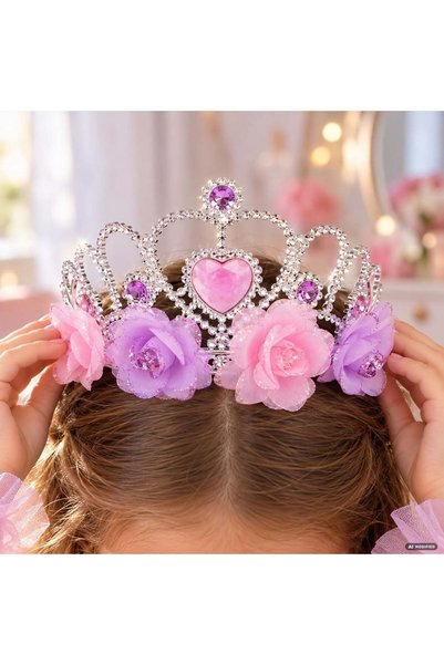OEM Diademă argintie și roz cu trandafir lila, accesoriu elegant pentru deghi...