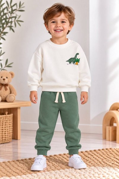 Liliboom Kids BOYS' DINOSAUR-PRINTED 3-PLY BRUSHED COTTON 1-4 YEARS TOP AND B...