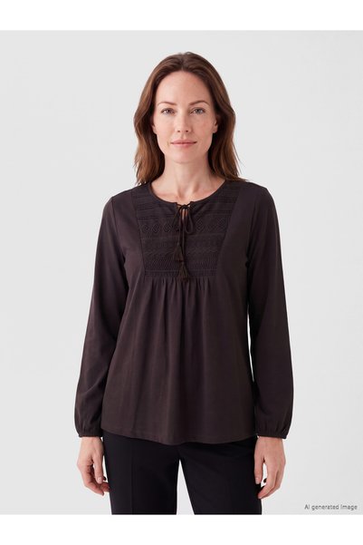 LC Waikiki Nevavm with Difference Lcw Grace Brown Combed Cotton Embroidered T...
