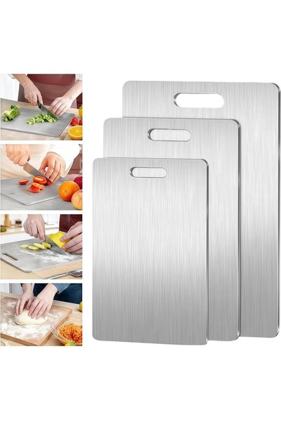 Lullaxx 3-Piece Cutting Board Set, 304 Stainless Steel Cutting Boards, Kitche...
