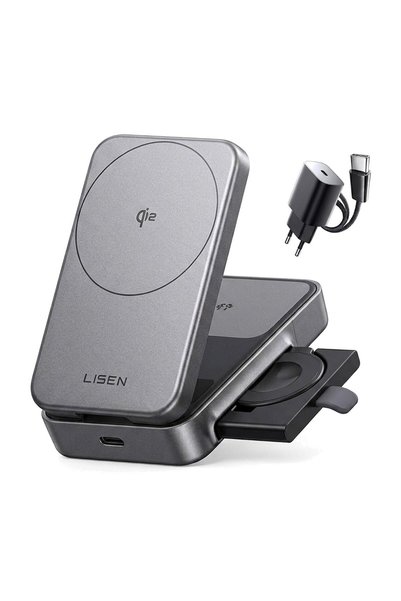 LISEN Incarcator wireless Lisen, 3 in 1, pliabil, MagSafe, incarcare rapida s...