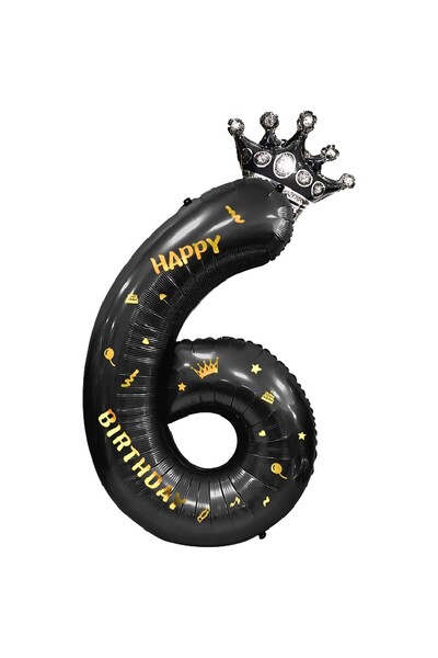 OEM Balon din folie metalizată în formă de cifră 6 și Coroana, cu mesaj Happy...