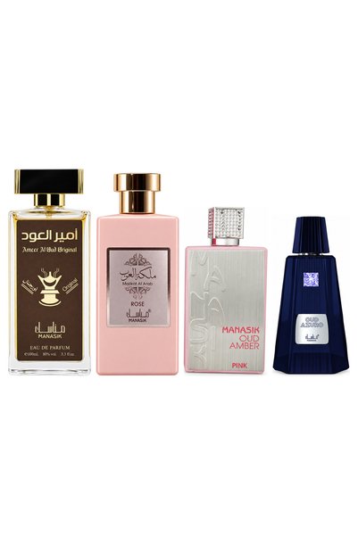 MANASIK Set 4 Manasik, Ameer al Oud Original + Malikat al Arab Rose + Oud Amb...