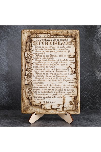 CREATIVITATEPLUS Decoratiune ceramica Fericirile, cu agatatoare si suport lem...