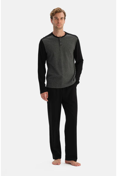 Dagi Men's Black Jacquard Pajama Suit