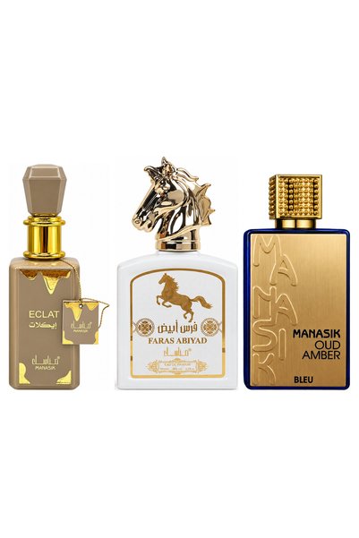 MANASIK Set 3 parfumuri Manasik, Eclat + Faras Abiyad + Oud Amber Bleu, EDP, ...