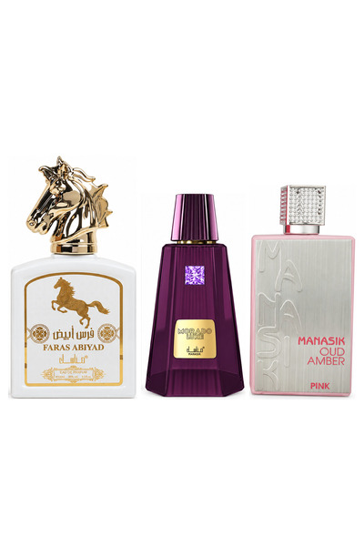 MANASIK Set 3 parfumuri Manasik, Faras Abiyad + Morado Luxe + Oud Amber Pink,...