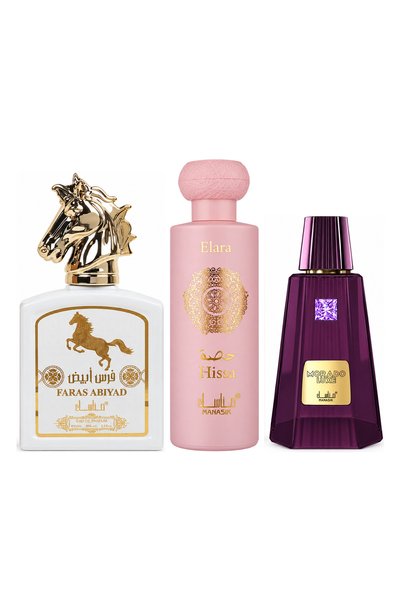 MANASIK Set 3 parfumuri Manasik, Faras Abiyad + Hissa Elara + Morado Luxe, ED...