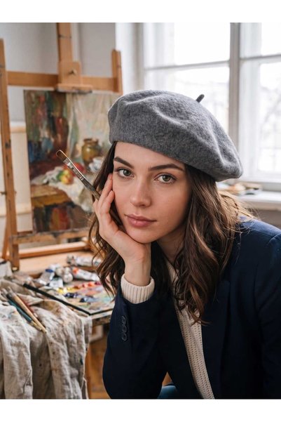 GİYU SHOP Căciulă de iarnă pentru femei, din pâslă franceză, cu motiv de pictor
