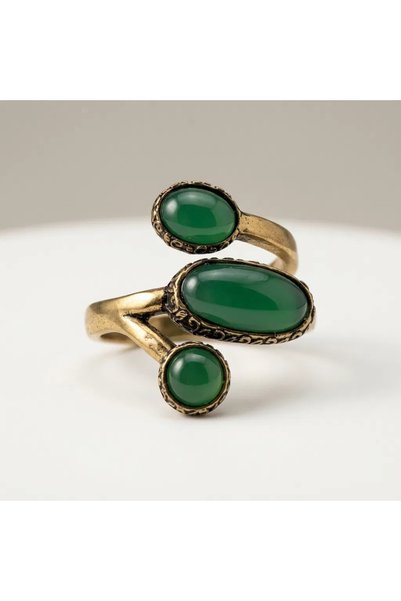 Dorvina Bronze Women's Ring, Authentic Copper Jewelry, Natural Stone, Green A...