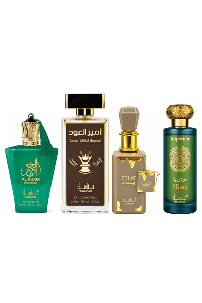 MANASIK Set 4 Manasik, Al Baraka Pistachio + Ameer al Oud Original + Eclat + ...