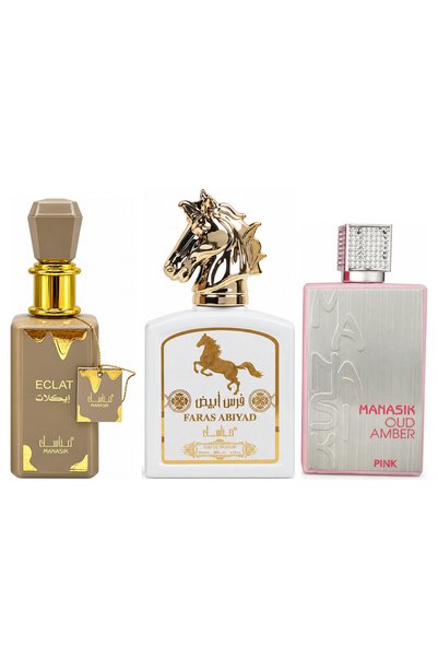MANASIK Set 3 parfumuri Manasik, Eclat + Faras Abiyad + Oud Amber Pink, EDP, ...