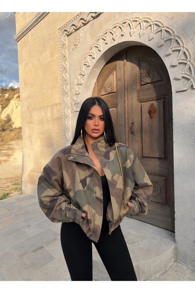 kırmızı butiks Thick collar camouflage bengal jacket